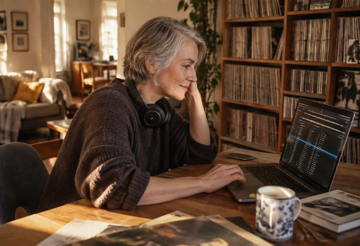 A student in her sixties learning to DJ at home