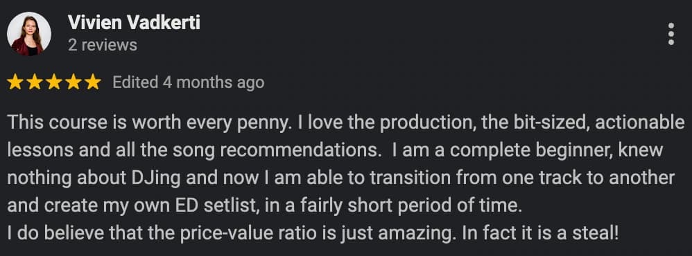 Google review from an Ecstatic Dance DJ student